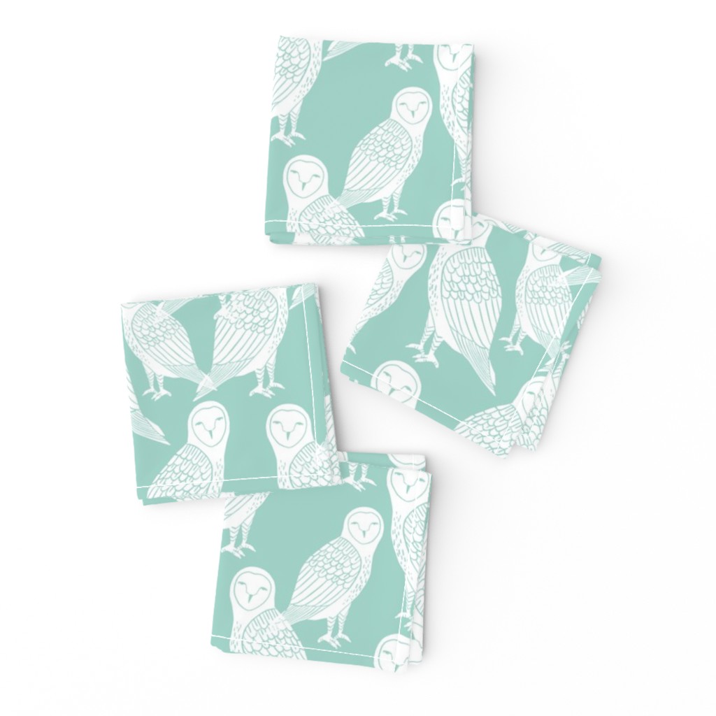 owl // mint and white block printed owls bird design by Andrea Lauren