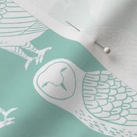 owl // mint and white block printed owls bird design by Andrea Lauren