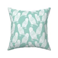 owl // mint and white block printed owls bird design by Andrea Lauren