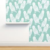 owl // mint and white block printed owls bird design by Andrea Lauren