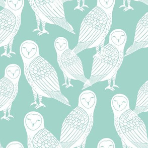 owl // mint and white block printed owls bird design by Andrea Lauren