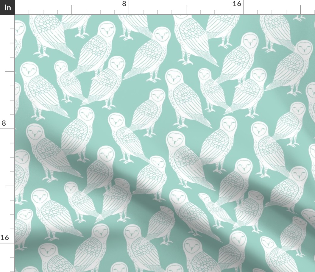 owl // mint and white block printed owls bird design by Andrea Lauren