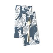 owls // paynes grey block printed bird cute owl design