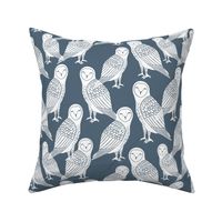 owls // paynes grey block printed bird cute owl design