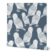 owls // paynes grey block printed bird cute owl design