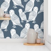 owls // paynes grey block printed bird cute owl design