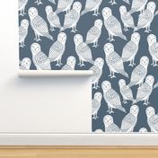 owls // paynes grey block printed bird cute owl design