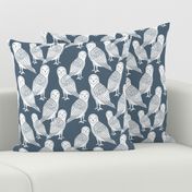 owls // paynes grey block printed bird cute owl design