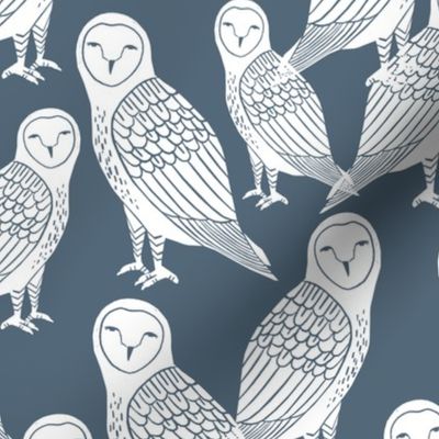 owls // paynes grey block printed bird cute owl design