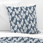 owls // paynes grey block printed bird cute owl design