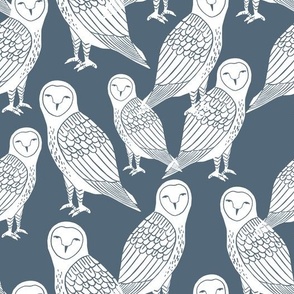 owls // paynes grey block printed bird cute owl design