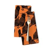 owls // black and orange halloween block printed illlustration 
