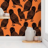 owls // black and orange halloween block printed illlustration 