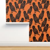 owls // black and orange halloween block printed illlustration 