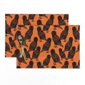 owls // black and orange halloween block printed illlustration 