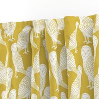 owls // block printed mustard and white hand-carved illustration by Andrea Lauren