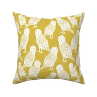 owls // block printed mustard and white hand-carved illustration by Andrea Lauren