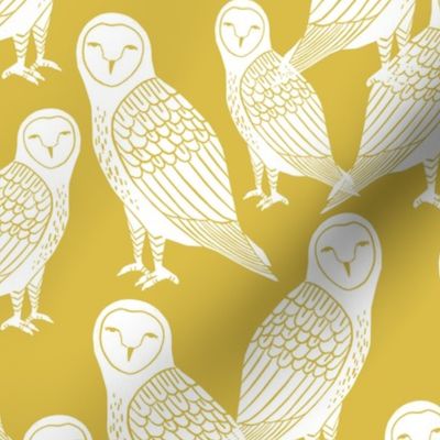 owls // block printed mustard and white hand-carved illustration by Andrea Lauren