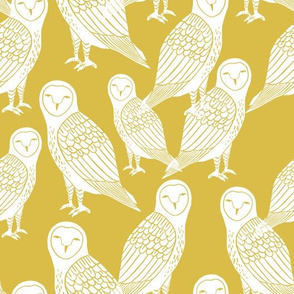 owls // block printed mustard and white hand-carved illustration by Andrea Lauren