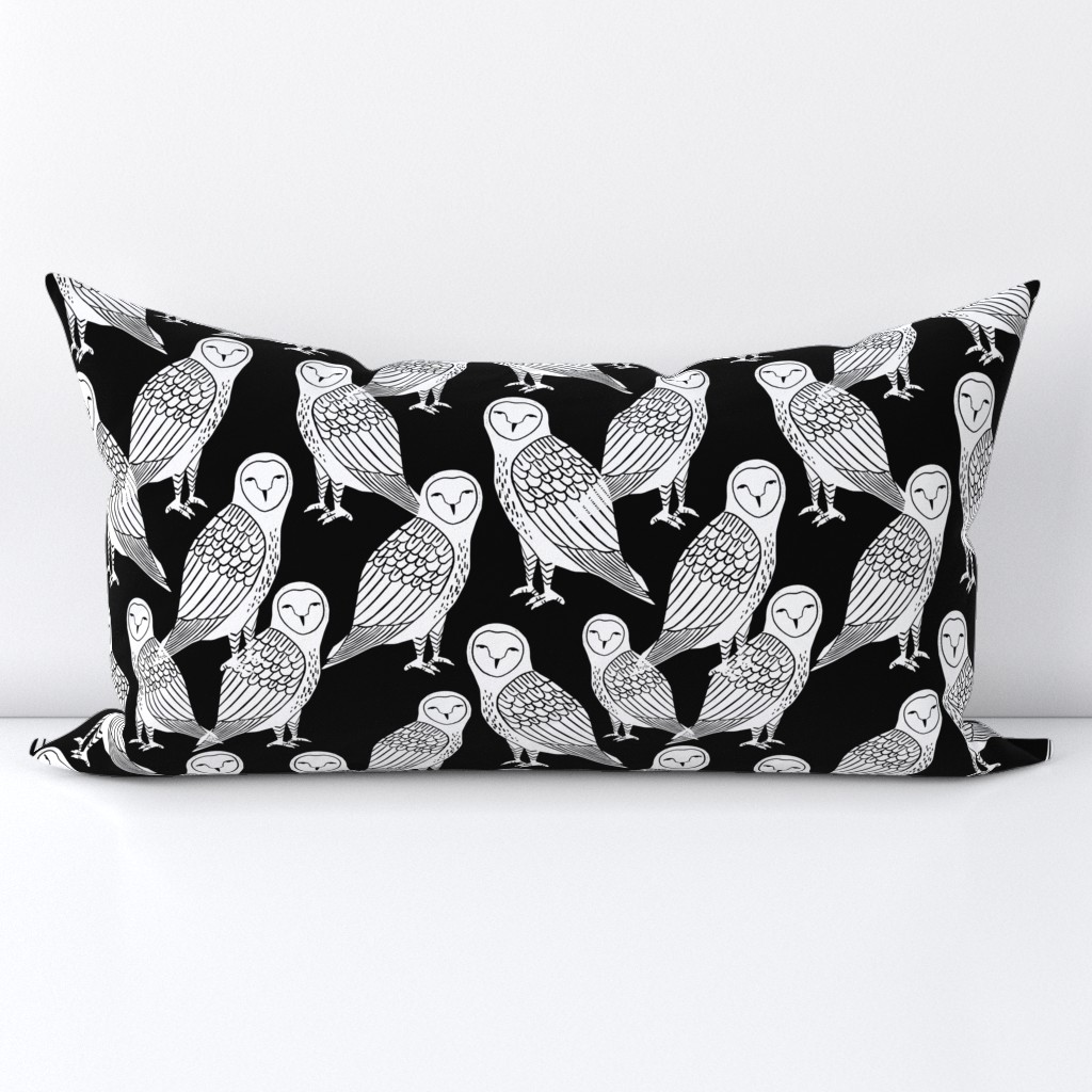 owls // block printed black and white owls hand-carved illustration by Andrea Lauren