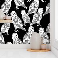 owls // block printed black and white owls hand-carved illustration by Andrea Lauren