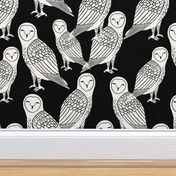 owls // block printed black and white owls hand-carved illustration by Andrea Lauren
