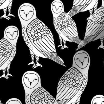 owls // block printed black and white owls hand-carved illustration by Andrea Lauren