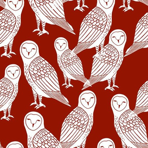 owls // burgundy wine dark red jewel tone halloween block printed hand-carved illustration by Andrea Lauren
