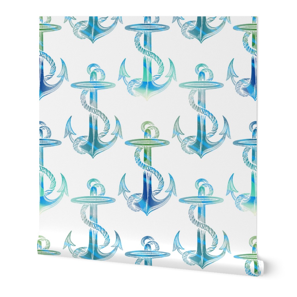 Vintage Anchor Blue Green Sea