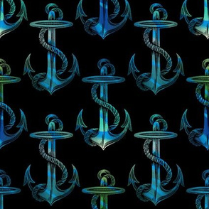 Vinatge Anchor Blue Green on Black