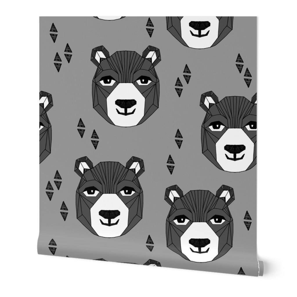 bear // happy bear charcoal and grey bear design bear face bear head andrea lauren nursery fabric