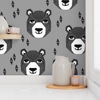 bear // happy bear charcoal and grey bear design bear face bear head andrea lauren nursery fabric