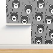 bear // happy bear charcoal and grey bear design bear face bear head andrea lauren nursery fabric