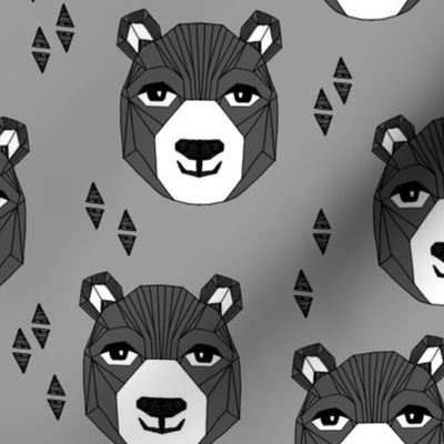 bear // happy bear charcoal and grey bear design bear face bear head andrea lauren nursery fabric