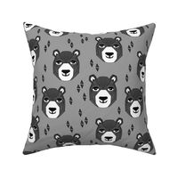 bear // happy bear charcoal and grey bear design bear face bear head andrea lauren nursery fabric