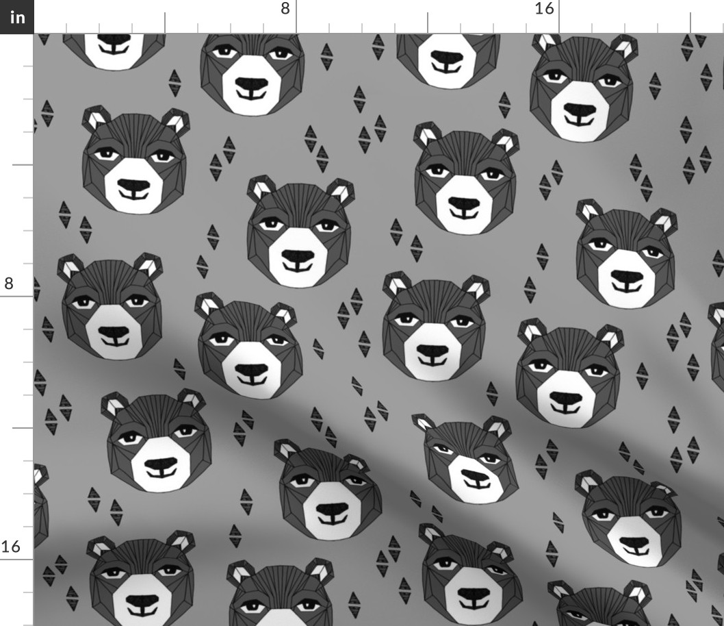 bear // happy bear charcoal and grey bear design bear face bear head andrea lauren nursery fabric