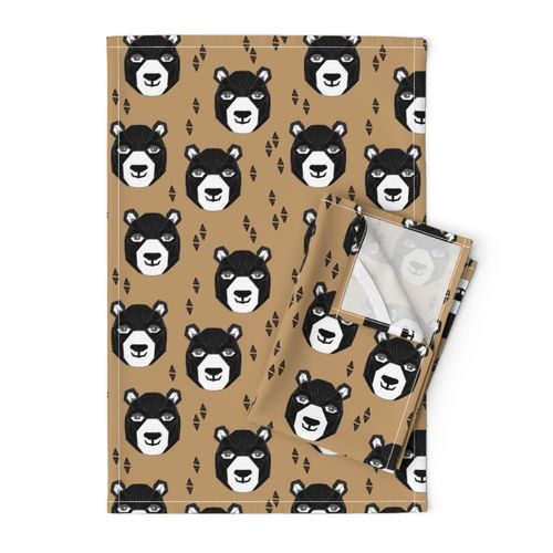 bear // geometric bear head happy bears design brown bears nursery fabric andrea lauren design