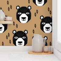 bear // geometric bear head happy bears design brown bears nursery fabric andrea lauren design