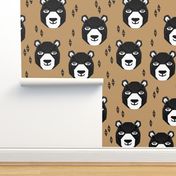 bear // geometric bear head happy bears design brown bears nursery fabric andrea lauren design