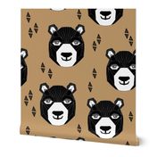 bear // geometric bear head happy bears design brown bears nursery fabric andrea lauren design