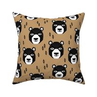 bear // geometric bear head happy bears design brown bears nursery fabric andrea lauren design