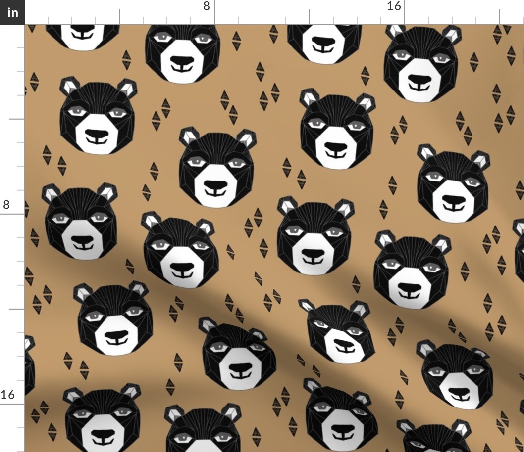 bear // geometric bear head happy bears design brown bears nursery fabric andrea lauren design