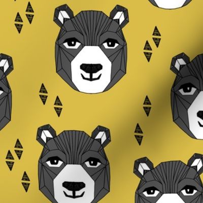 bear // happy bear face bear head mustard yellow bears design andrea lauren fabric andrea lauren design best bear fabric