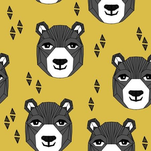 bear // happy bear face bear head mustard yellow bears design andrea lauren fabric andrea lauren design best bear fabric