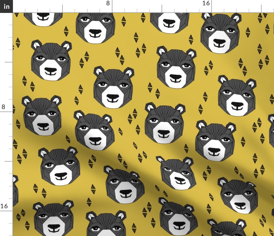 bear // happy bear face bear head mustard yellow bears design andrea lauren fabric andrea lauren design best bear fabric