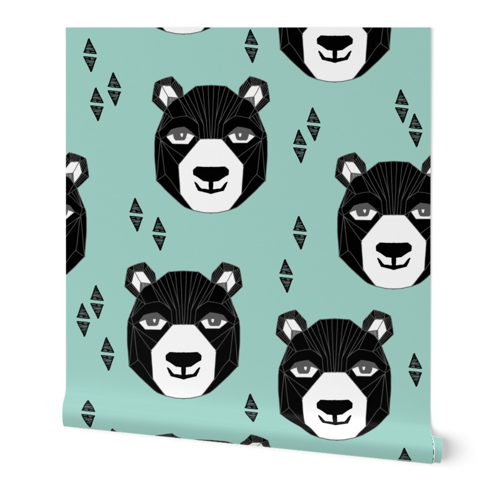 bear // happy bear fabric nursery design bear head geometric design geo bear head nursery fabric