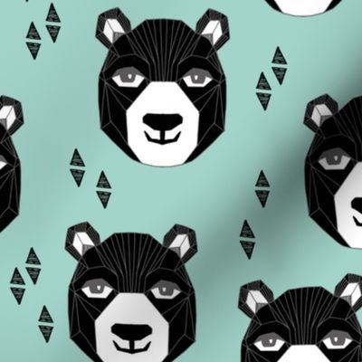 bear // happy bear fabric nursery design bear head geometric design geo bear head nursery fabric