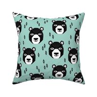 bear // happy bear fabric nursery design bear head geometric design geo bear head nursery fabric