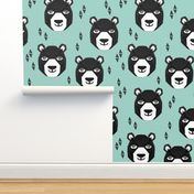 bear // happy bear fabric nursery design bear head geometric design geo bear head nursery fabric