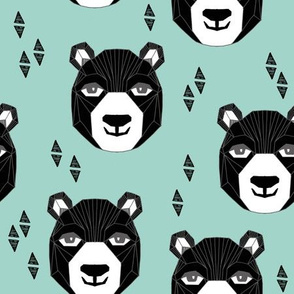 bear // happy bear fabric nursery design bear head geometric design geo bear head nursery fabric